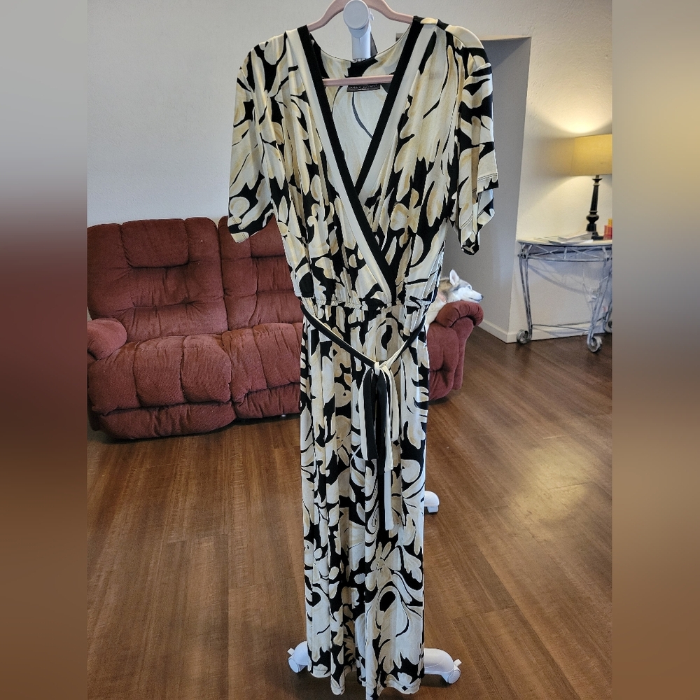Lane Bryant Black and Cream Patterned Jumpsuit
